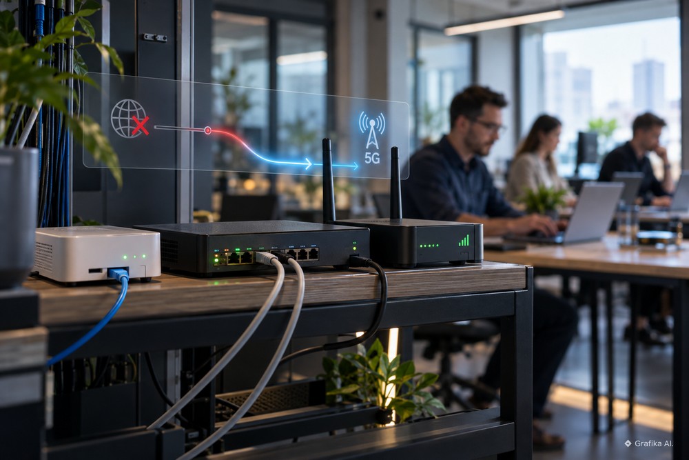Internet awaryjny dla firm – pomysł na usługę konfiguracji automatycznego przełączania między światłowodem a LTE lub 5G